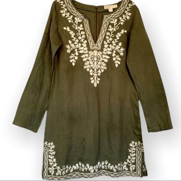 Michael Michael Kors Olive Green Linen Tunic Style Dress S (K-002) - Picture 1 of 5